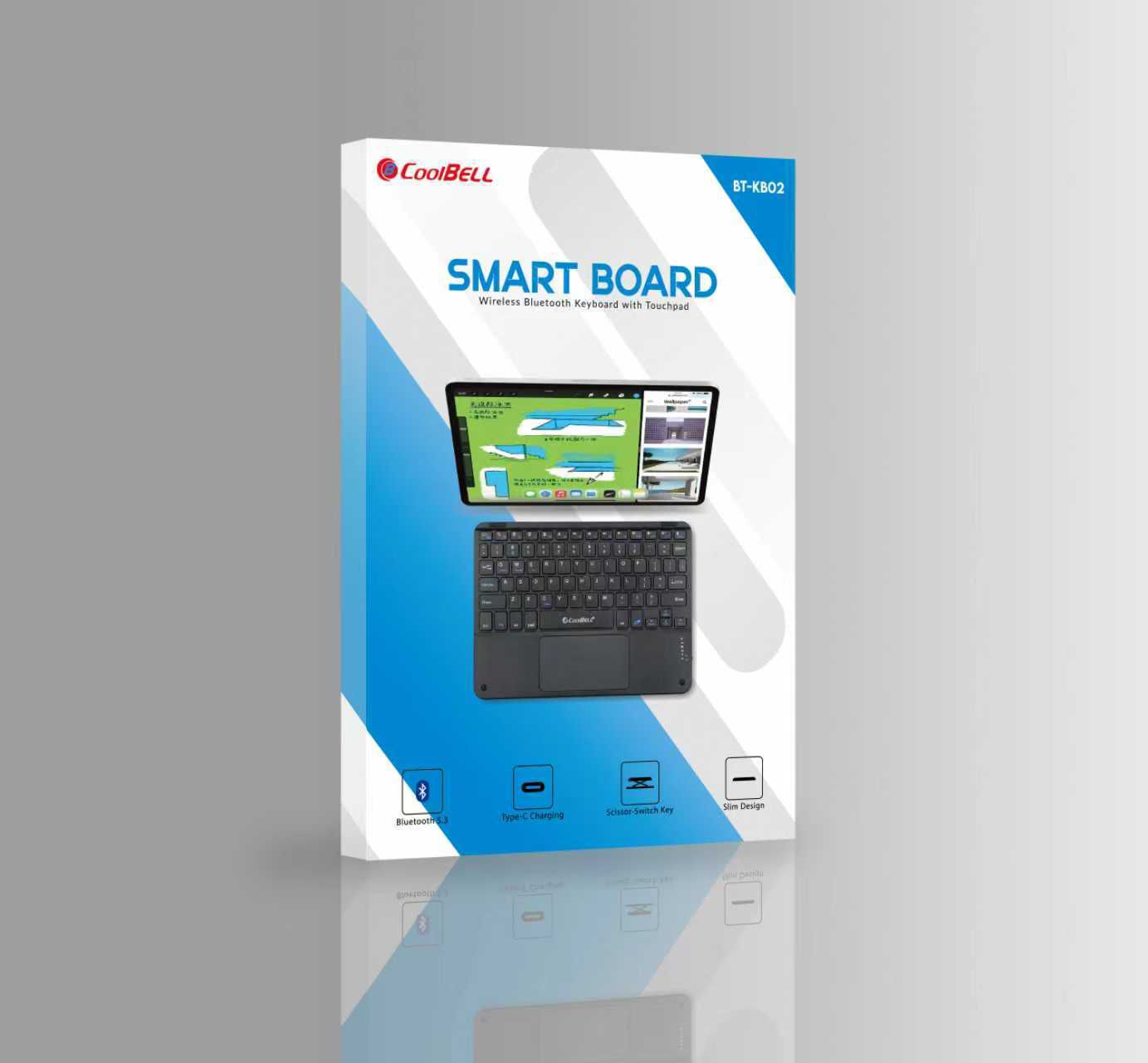 CoolBell Smart Board BT-KB02 – Bluetooth Wireless Keyboard with Touchpad for Tablets & Laptops - CoolBELL