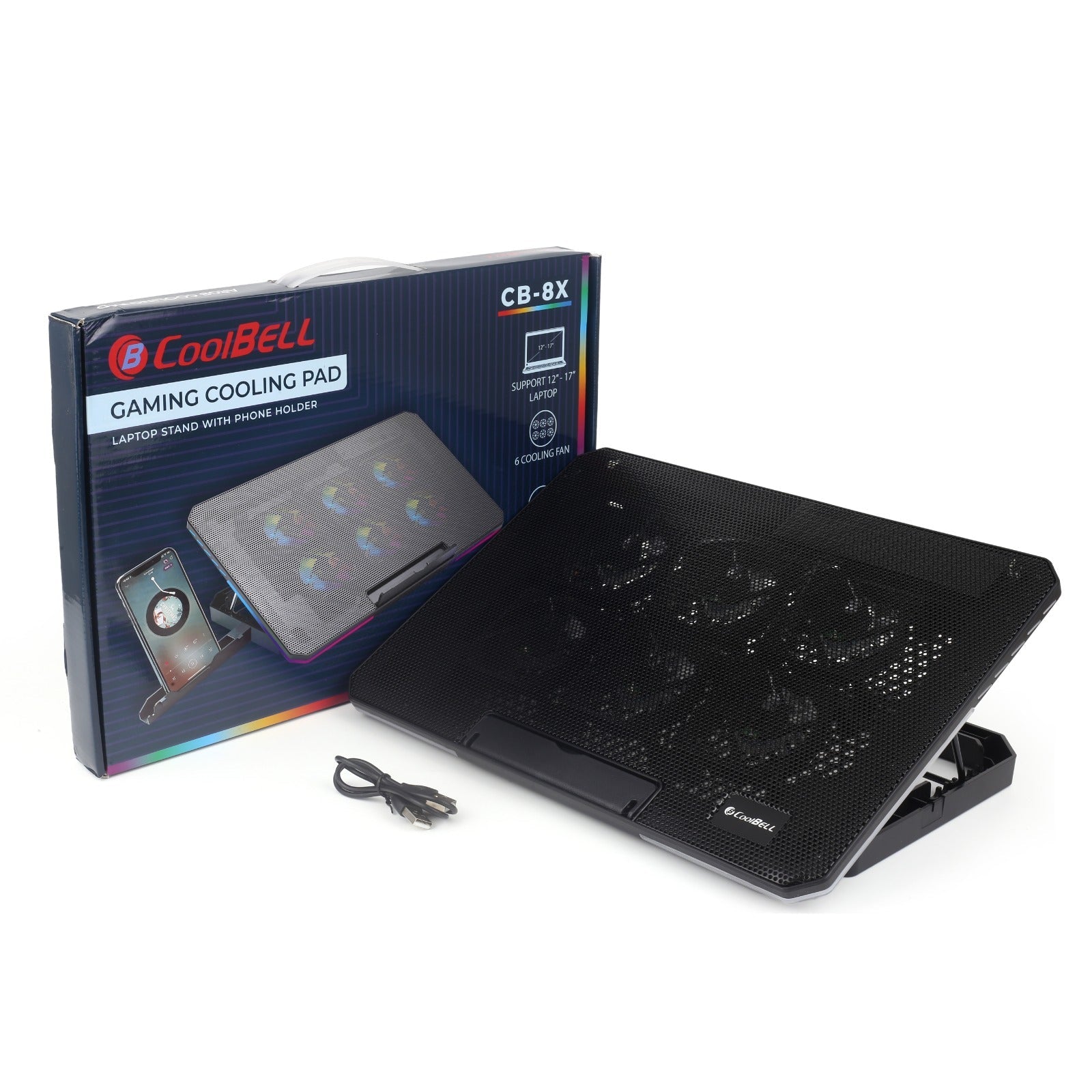 CoolBell CB-8X Cooling Pad for 14–17" Laptops with Adjustable Stand - CoolBELL