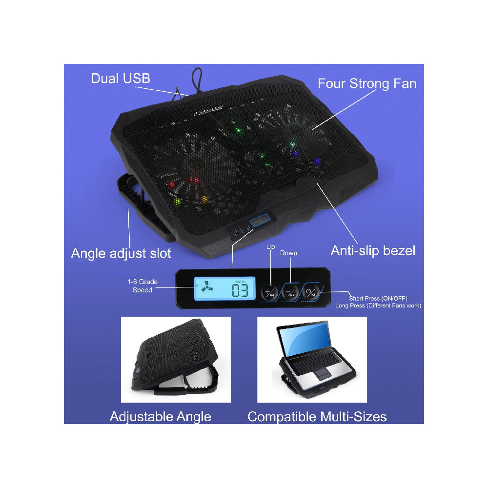 Coolbell CB-18 Cooling Pad with Display for 14-17 Inch Laptops and Gaming Notebooks