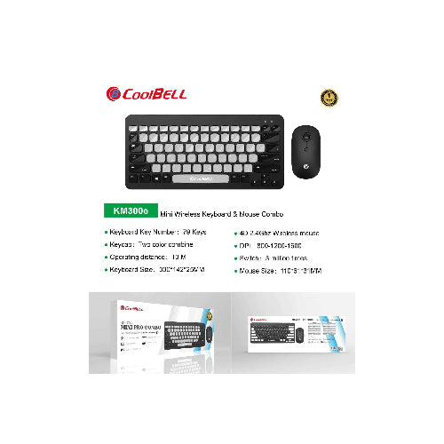 CoolBELL KM300e Mini Pro Combo Wireless Keyboard & Mouse | Dual Mode 2.4GHz + Bluetooth