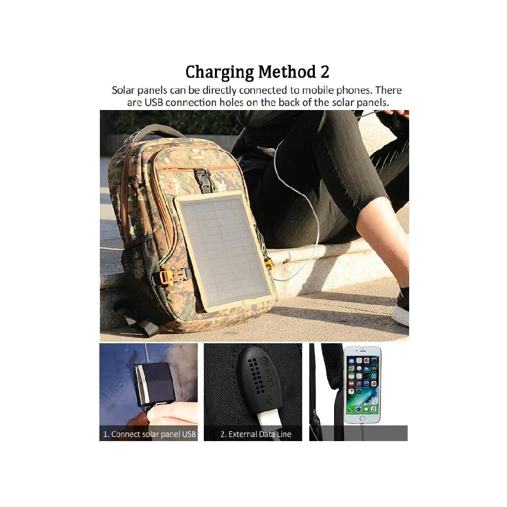 Poso PS-628 Solar Backpack Army Green Camouflage with Solar Plate