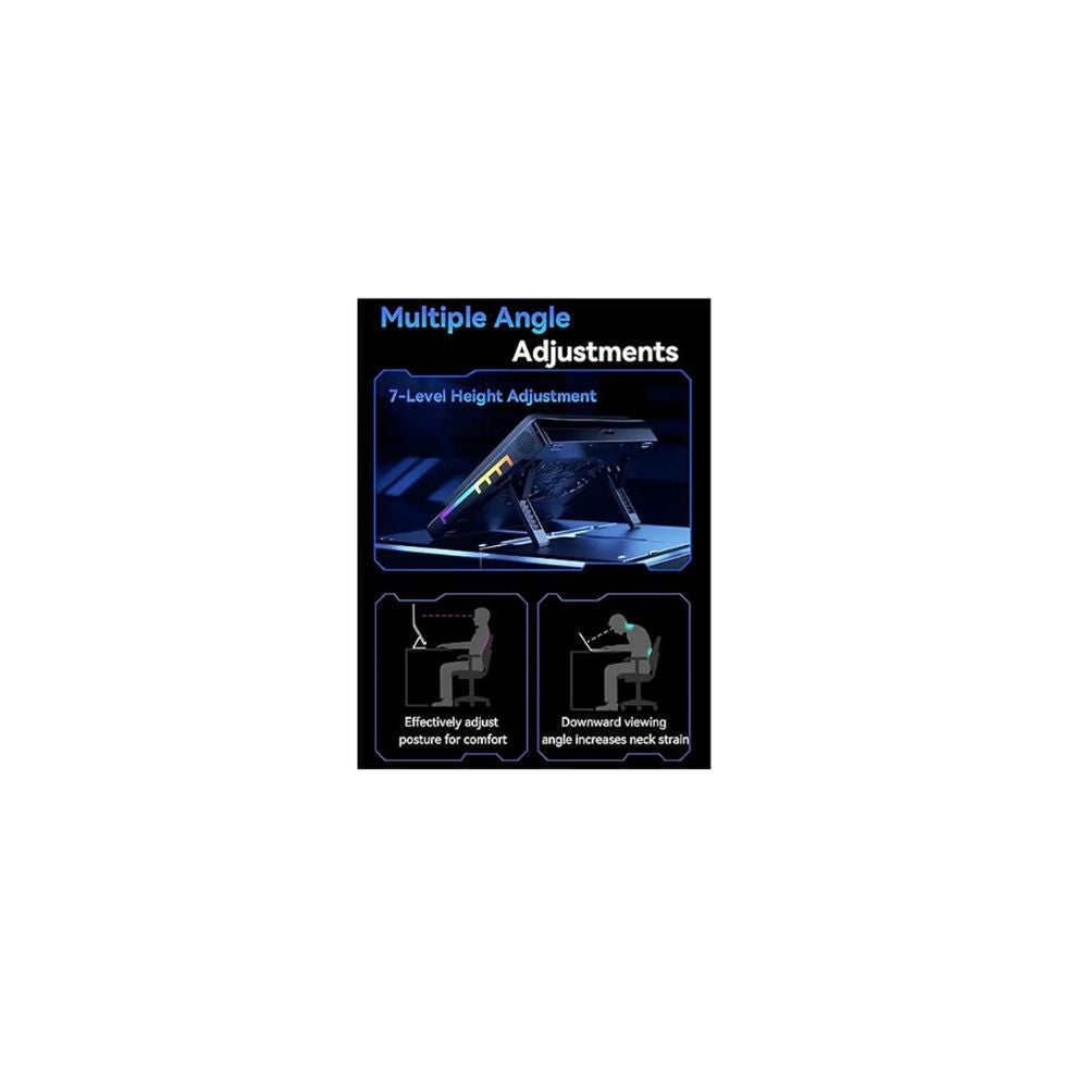 S700 Laptop Cooler with Colorful RGB Lighting - 2 Quiet Large Fans 14cm - 7 Height Levels
