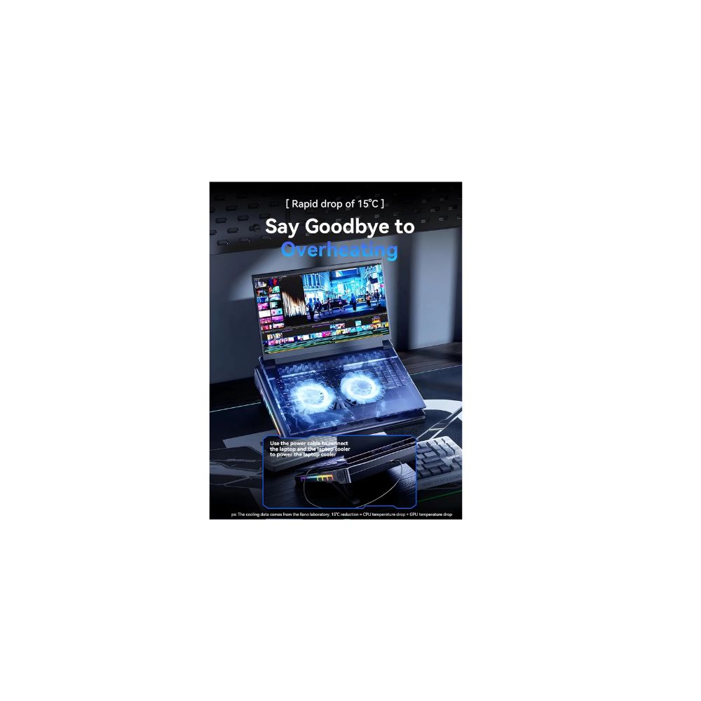 S700 Laptop Cooler with Colorful RGB Lighting - 2 Quiet Large Fans 14cm - 7 Height Levels