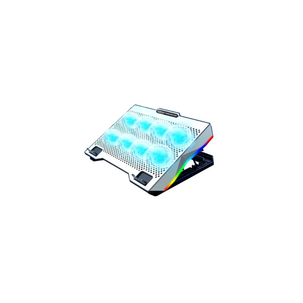S608 LAPTOP COOLING PAD WITH 8 BLUE LED FANS, RGB SIDE LIGHTS, MOBILE HOLDER, UP TO 17-INCH